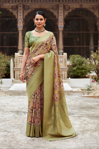 Light Green Soft Tissue With Zari Digital Print Saree_Kumari Sarees