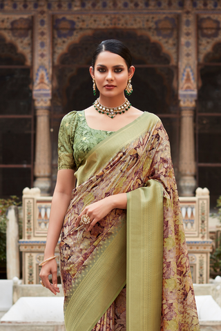 Light Green Soft Tissue With Zari Digital Print Saree_Kumari Sarees