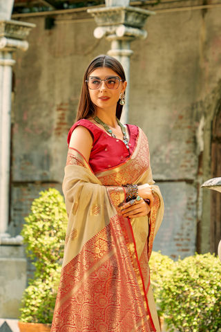 Beige Tissue Silk Saree_Kumari Sarees
