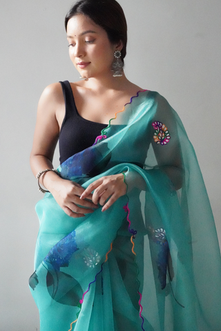 Blue Organza Silk Saree_Kumari Sarees