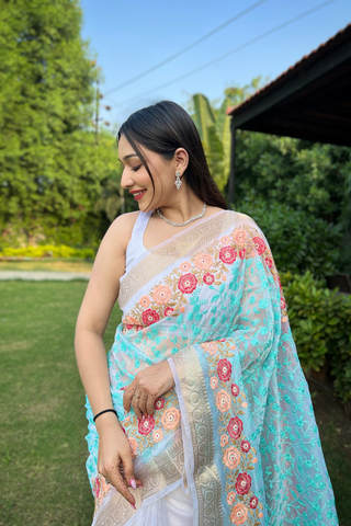 Blue Organza Silk Saree_Kumari sarees