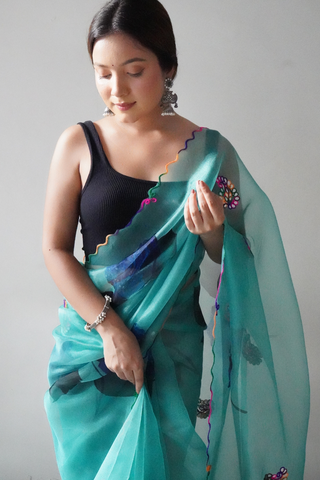 Blue Organza Silk Saree_Kumari Sarees