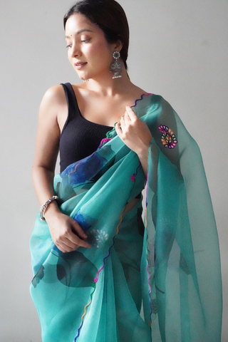 Blue Organza Silk Saree_Kumari Sarees