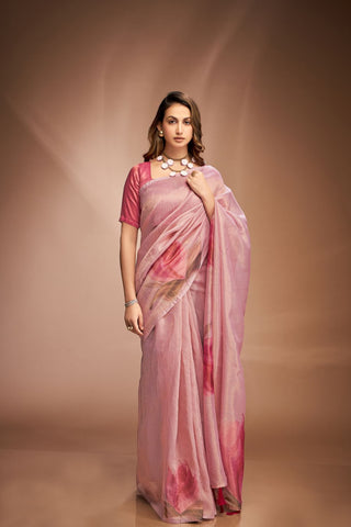 Baby Pink Zari base Crushed Tissue Saree_Kumari Sarees