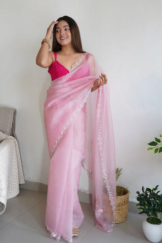 Baby Pink Organza Silk Saree_Kumari Sarees