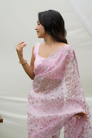 Baby Pink Organza Silk Saree_Kumari Sarees