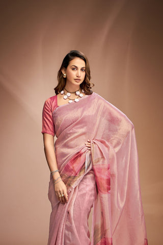 Baby Pink Zari base Crushed Tissue Saree_Kumari Sarees