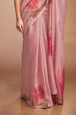 Baby Pink Zari base Crushed Tissue Saree_Kumari Sarees