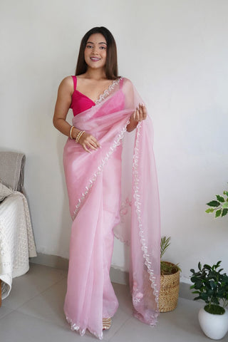 Baby Pink Organza Silk Saree_Kumari Sarees