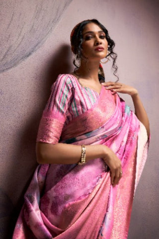 Baby Pink Soft Silk Digital Print Saree_Kumari Sarees