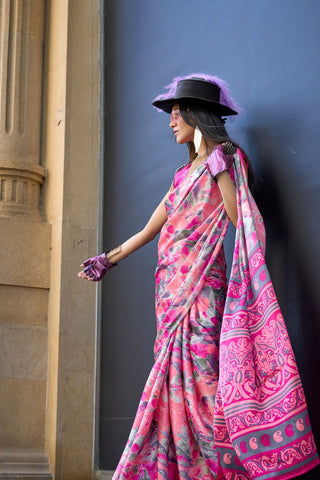 Baby Pink Satin Crepe Saree_Kumari Sarees