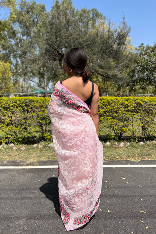 Baby Pink Organza Silk Saree_Kumari Sarees