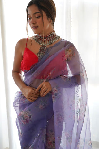 Blue Organza Silk Saree_Kumari Sarees