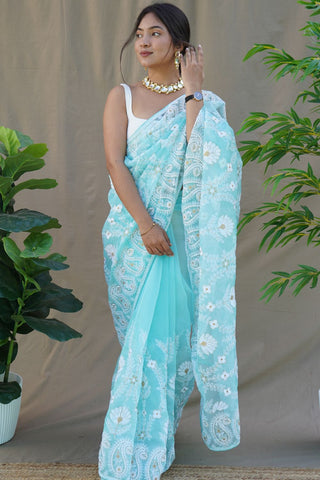 Blue Organza Silk Saree_Kumari Sarees