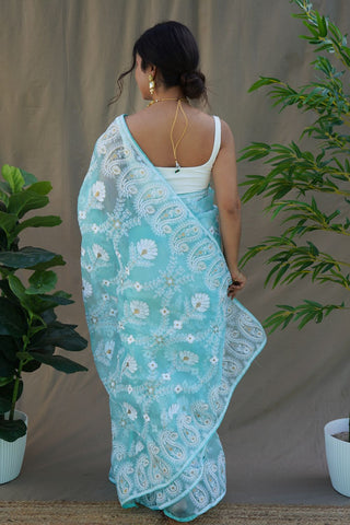 Blue Organza Silk Saree_Kumari Sarees