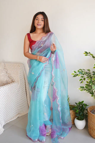 Blue Organza Silk Saree_Kumari Sarees