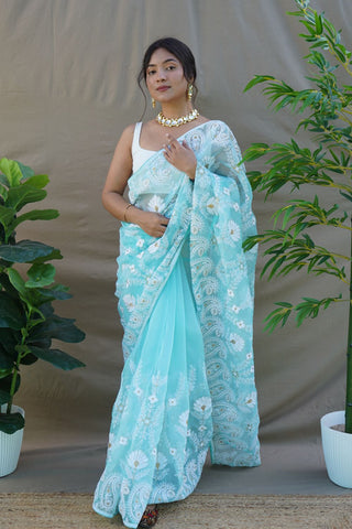 Blue Organza Silk Saree_Kumari Sarees