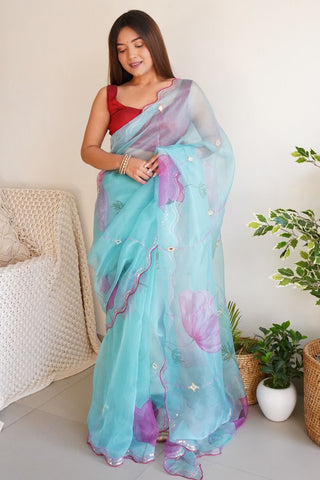 Blue Organza Silk Saree_Kumari Sarees