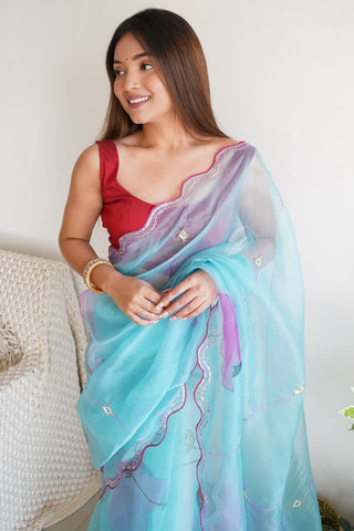 Blue Organza Silk Saree_Kumari Sarees