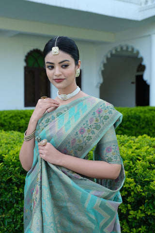Blue Organza Leheriya Woven Saree_Kumari Sarees