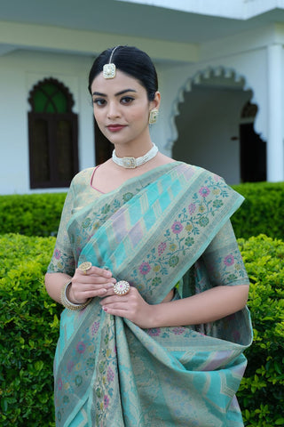 Blue Organza Leheriya Woven Saree_Kumari Sarees