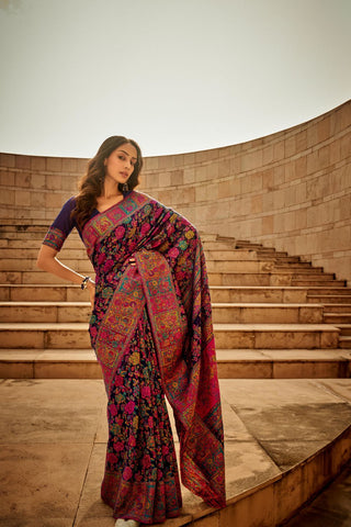 Blue Kashmiri Handloom Weaving Saree_Kumari Sareed