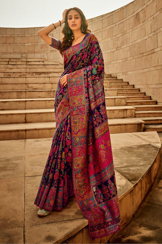 Blue Kashmiri Handloom Weaving Saree_Kumari Sareed