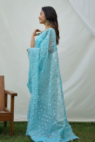 Blue Organza Silk Saree_Kumari Sarees