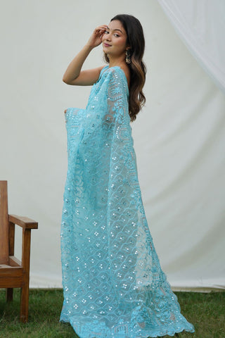 Blue Organza Silk Saree_Kumari Sarees