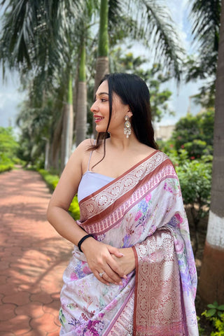 Brown Tussar Dola Satin Silk Saree_Kumari Sarees