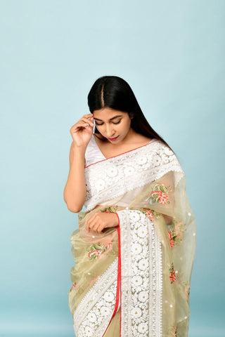 Sorrell Brown Soft Organza Silk Saree_Kumari Sarees