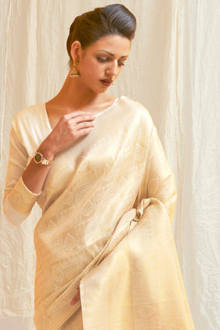 CREAM KANJEEVARAM HANDLOOM SILK SAREE