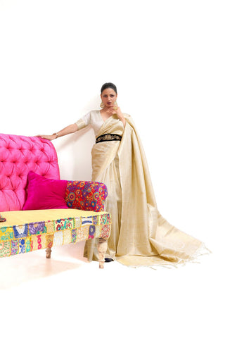 CREAM KANJEEVARAM HANDLOOM SILK SAREE