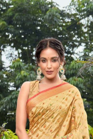 Cream Banarasi Organza Silk Saree_Kumari Sarees