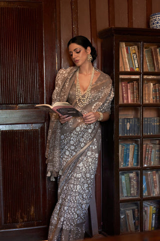 Grey Banarasi Patola Silk Saree_Kumari Sarees