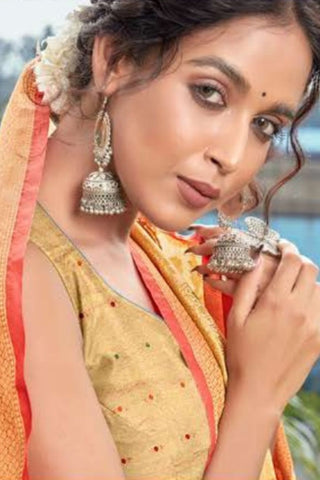 Cream Banarasi Organza Silk Saree_Kumari Sarees
