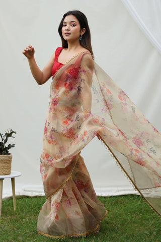 Cream Organza Silk Saree_Kumari Sarees