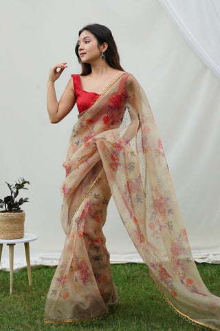 Cream Organza Silk Saree_Kumari Sarees