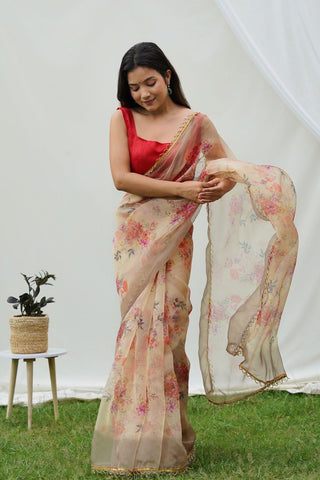 Cream Organza Silk Saree_Kumari Sarees