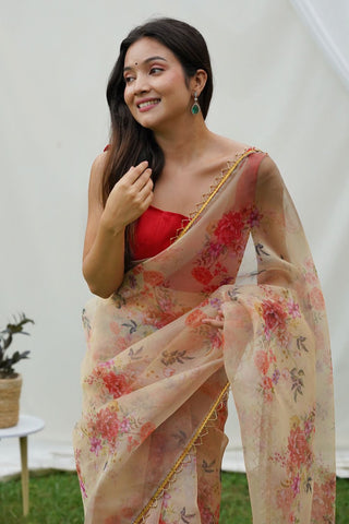 Cream Organza Silk Saree_Kumari Sarees