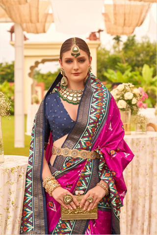 Dark Pink Banarasi Patola Silk Saree_Kumari Sarees
