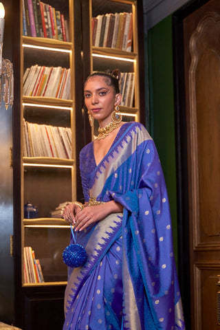 Dark Blue Handloom Weaving Silk Saree_Kumari Sarees