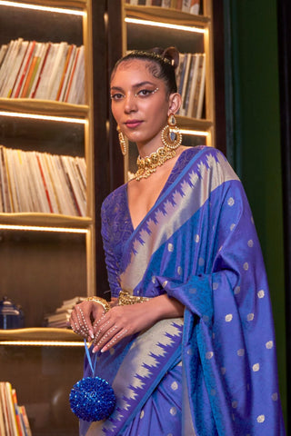Dark Blue Handloom Weaving Silk Saree_Kumari Sarees