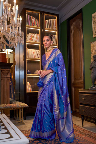 Dark Blue Handloom Weaving Silk Saree_Kumari Sarees