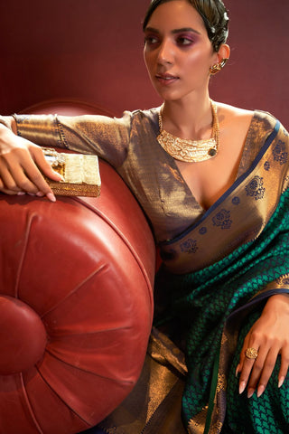 DARK GREEN KANJEEVARAM HANDLOOM SILK SAREE