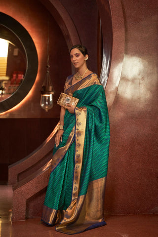 DARK GREEN KANJEEVARAM HANDLOOM SILK SAREE