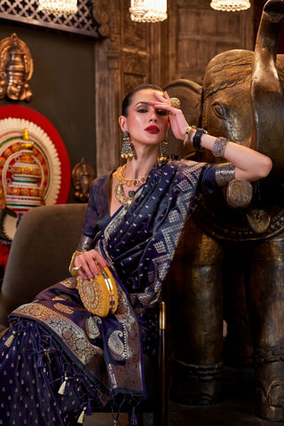 Dark Purple Pure Satin Handloom Weaving Saree_kumari Sarees