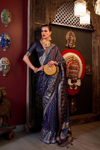 Dark Purple Pure Satin Handloom Weaving Saree_kumari Sarees