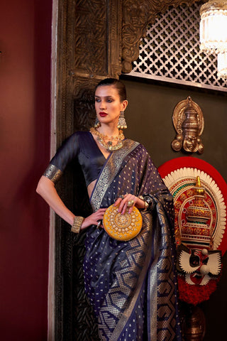 Dark Purple Pure Satin Handloom Weaving Saree_kumari Sarees