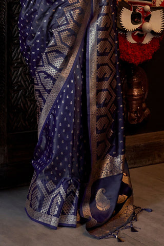 Dark Purple Pure Satin Handloom Weaving Saree_kumari Sarees